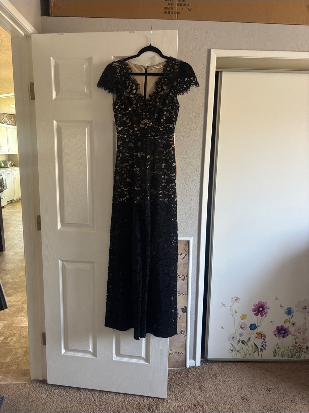 Alice + Olivia Black Lace Jump Suit with Cap Sleeves